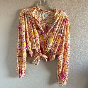 Rachel Zoe Multicolor Paisley Tie-Front Blouse